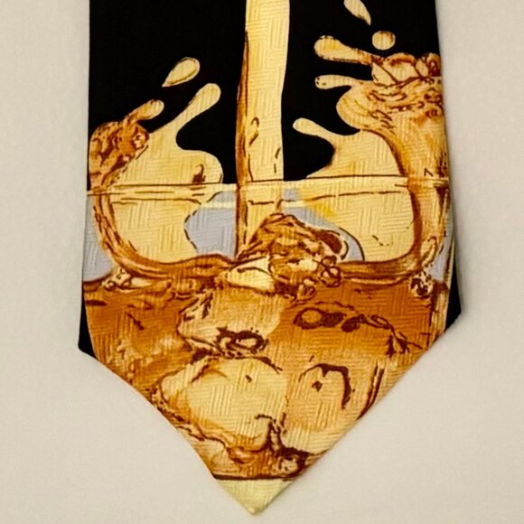 MERGE LEFT MEN'S NECKTIE 100% SILK...SHOWS A BOTTLE POURING ALCOHOL INTO A GLASS - Picture 3 of 12